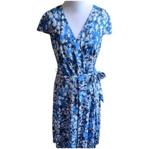 London Times Floral Faux Wrap Dress w/ Waist Tie - Size  12